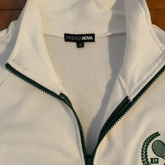 Fashion Nova White and Hunter Green Tennis Club Style Tracksuit - Picture 2 of 7